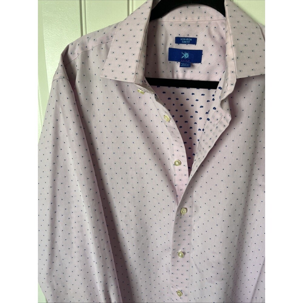 Egara Mens XLT Tall Pink W Blue MicroDot Dress Shirt LS Button Club Slim Fit